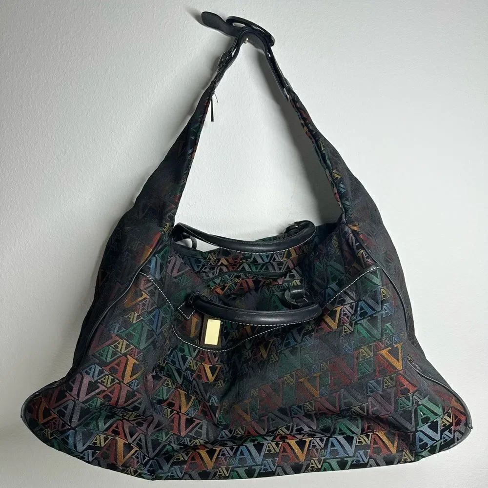Rare Vintage Adrienne Vittadini Weekender Big Duffel Bag Monogram Canvas